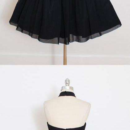 2018 Custom Made Black Chiffon Prom Dress,halter..