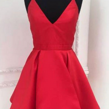 Short Red Homecoming Dress, Straps Short Red Party..