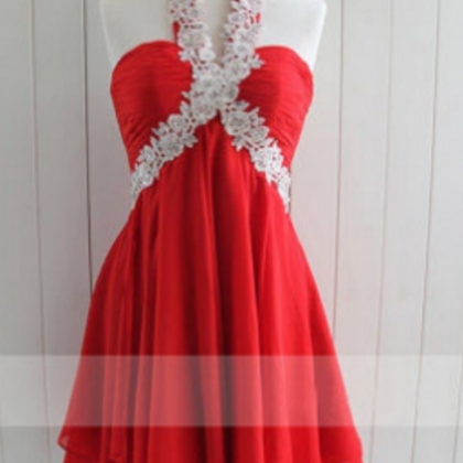 Short Prom Dress, Red Prom Dress, Halter Prom..