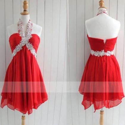 Short Prom Dress, Red Prom Dress, Halter Prom..