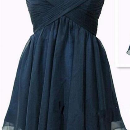 Strapless Navy Blue Chiffon High Low Homecoming..