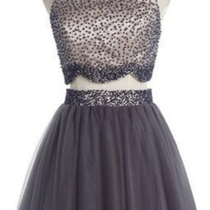 High Neck Beading Homecoming Dresses, Two Pieces..