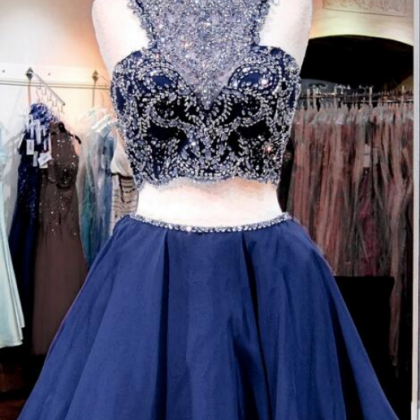 Two Pieces Navy Homecoming Dresses, Luxury..