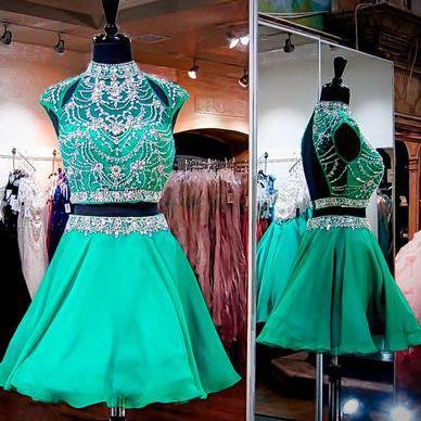 Two Pieces Rhinestone Homecoming Dresses, Open..