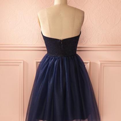 Navy Sweetheart Homecoming Dresses, Tulle..