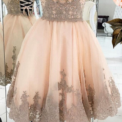 Peach Homecoming Dress With Appliques, Beading..