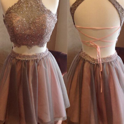 Two Pieces Homecoming Dresses,halter Homecoming..
