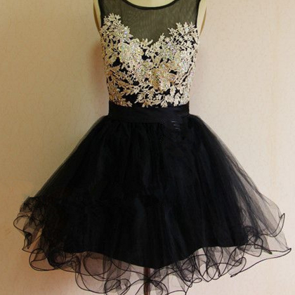 Black Organza Homecoming Dress,white Applique..