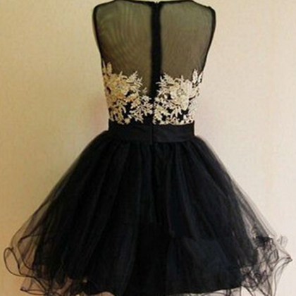 Black Organza Homecoming Dress,white Applique..