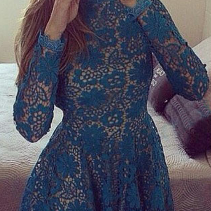 Long Sleeve Homecoming Dress,lace Applique..