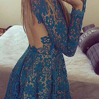 Long Sleeve Homecoming Dress,lace Applique..