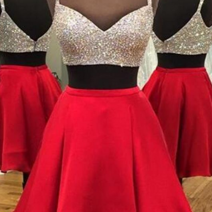 Sparkle Red Homecoming Dress,spaghetti Straps..