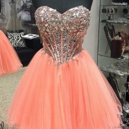 Sweetheart Bodice Homecoming Dress,coral Tulle..