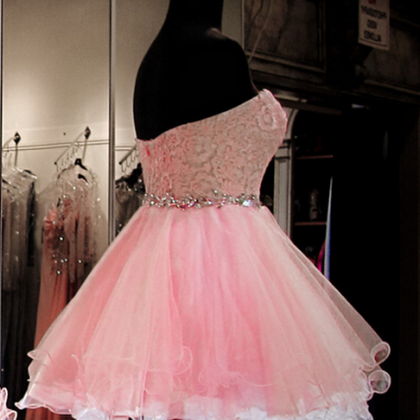 Pink Short Homecoming Dress,applique Tulle..
