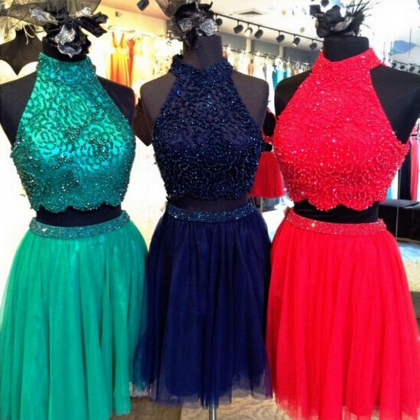 Two Piece Homecoming Dress,beaded Short Homecoming..