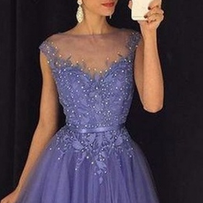 Cap Sleeve Homecoming Dress,lavender Tulle..