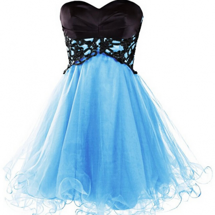 Blue Organza Homecoming Dress,applique Homecoming..
