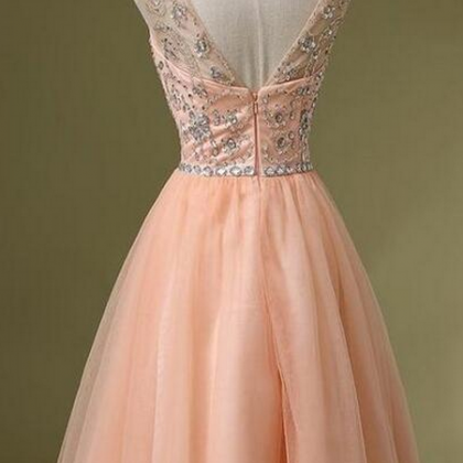 Pink Tulle Homecoming Dresses, Rhinestone..
