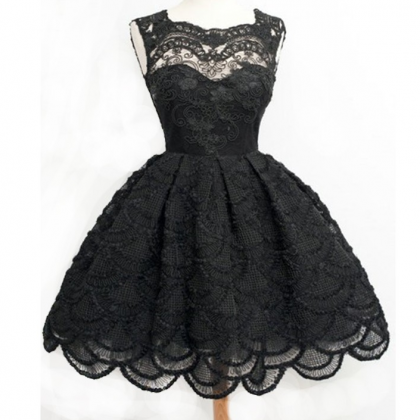 Vintage Ball Gown Sleeveless Black Lace Homecoming..