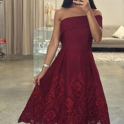 Off The Shoulder Homecoming Dress, Lace Red..