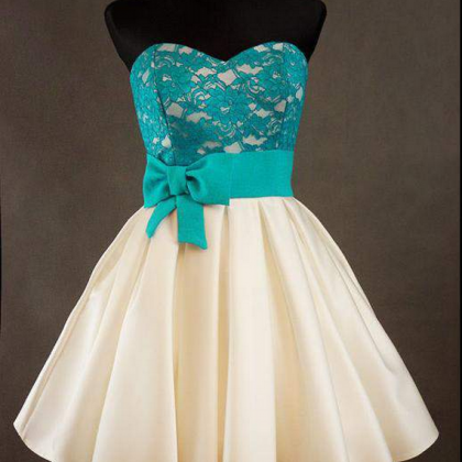Lace Homecoming Dress With Bowknot, Short Cute..