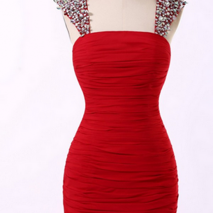 Sleeveless Crystal Beaded Ruched Bodycon Short..