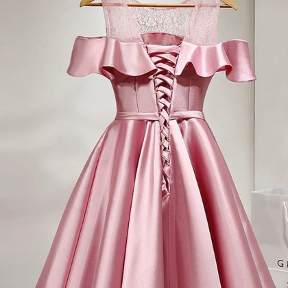 Pink Elegant Homecoming Dress, Short Bridesmaid..