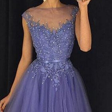 Lavender Tulle Homecoming Dress,elegant A-line..