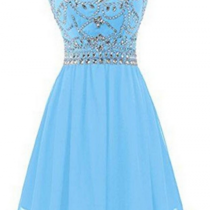 Ice Blue Short Chiffon Homecoming Cocktail Dresses..