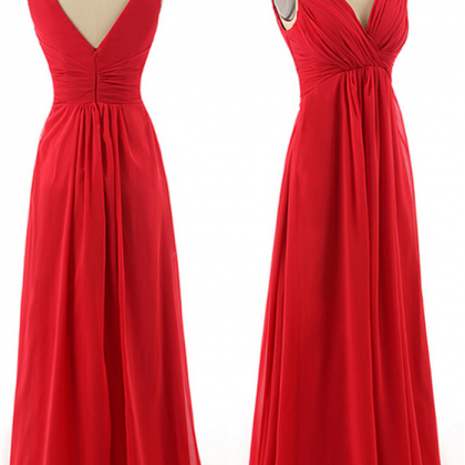 Beautiful Long Bridesmaid Dresses, Red Chiffon..