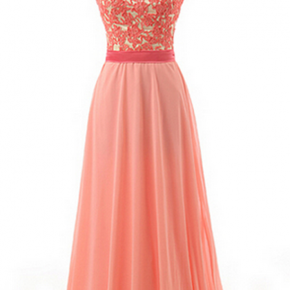 Illusion Neck Long Chiffon Dresses with Beaded Watermelon