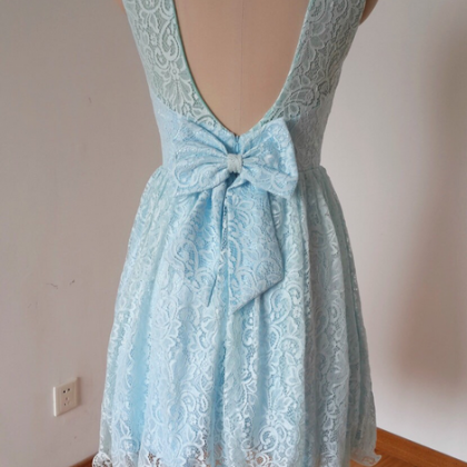 Blue Lace Bridesmaid Dress, Short Bridesmaid..
