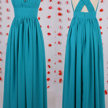 Wholesale Plunging V-neck Bridesmaid Dress, Blue..