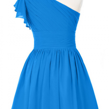 One Shoulder Bridesmaid Dress With Ruffles, Short..
