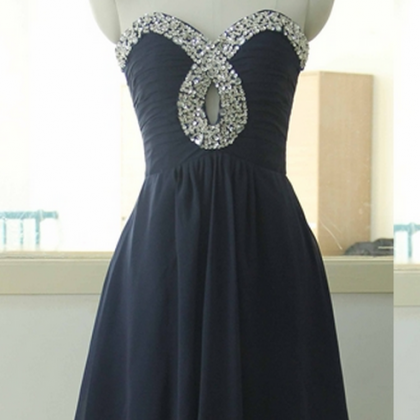 Stock Sweetheart-neck Navy Blue Bridesmaid Dress..