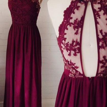 Burgundy Bridesmaid Dress,keyhole Back Lace..