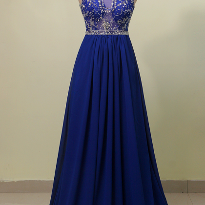 Abendkleider Sheer A Line Prom Dress Blue Beads..