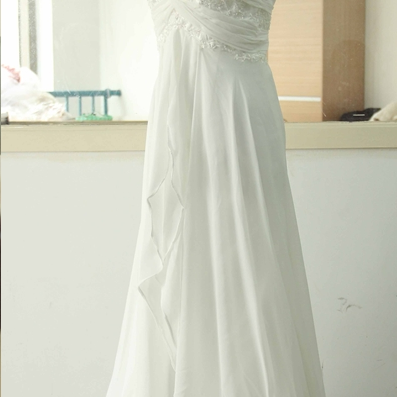 White Chiffon Lace Bridesmaid Dress A-line Chiffon..