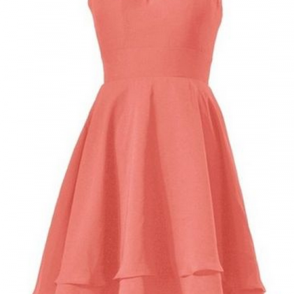 Coral Halter Neck Short Ruffled A-line Homecoming..