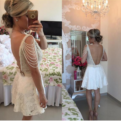 Backless Homecoming Dress, Sexy Lace Homecoming..