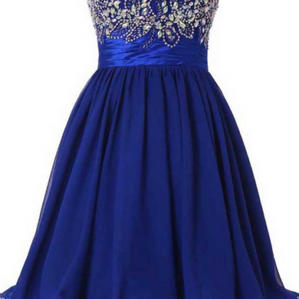 Royal Blue Beading Chiffon Homecoming Dresses,..