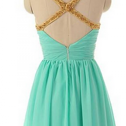 Short Prom Dresses,green Beading A-line Homecoming..
