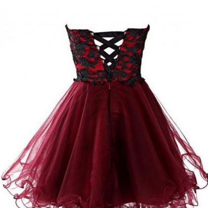 Short Tulle Homecoming Dresses Sweetheart Lace..