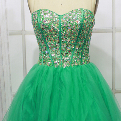 Short Green Tulle Homecoming Dresses, Sweetheart..