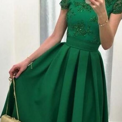 Green Short Satin Homecoming Dresses, Mini Prom..