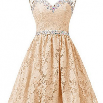 Champagne Sweetheart Lace Beading Homecoming..