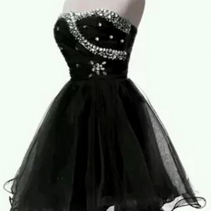 Elegant Black Short Prom Dresses, Black Organza..