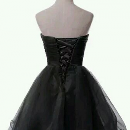 Elegant Black Short Prom Dresses, Black Organza..