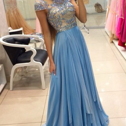Prom Dresses,blue Prom Dresses,cap Sleeve Prom..