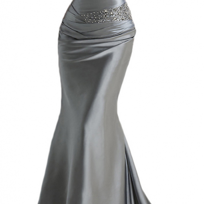Silver Gray Prom Dresses,long Satin Prom..